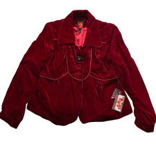 Debbie Shuchat XL NEW w/Tags Red Velor Jacket Blazer Rayon Blend Lined 100% Poly