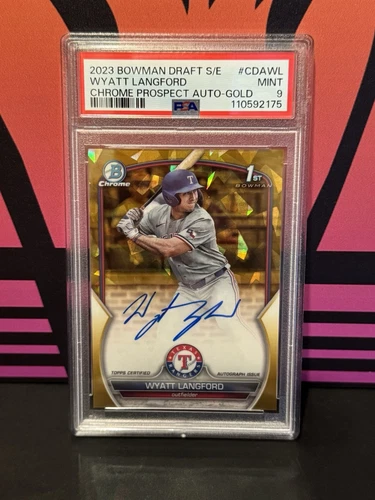 2023 Bowman Draft Sapphire Wyatt Langford Chrome Auto Gold /50 Bowman 1st PSA 9