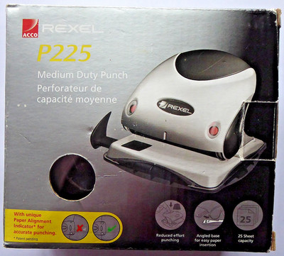 REXEL P225 Büro Locher m. Anschlagschiene, Metall, Plastik-Boden, OVP m. Karton