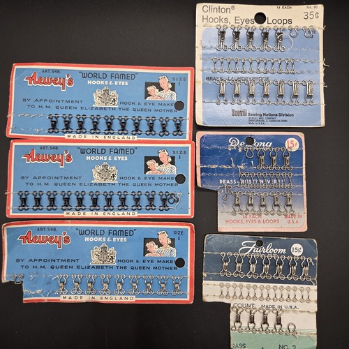 Vintage Newey's Clinton DeLona Fairloom Brass Sewing Hooks & Eyes Lot