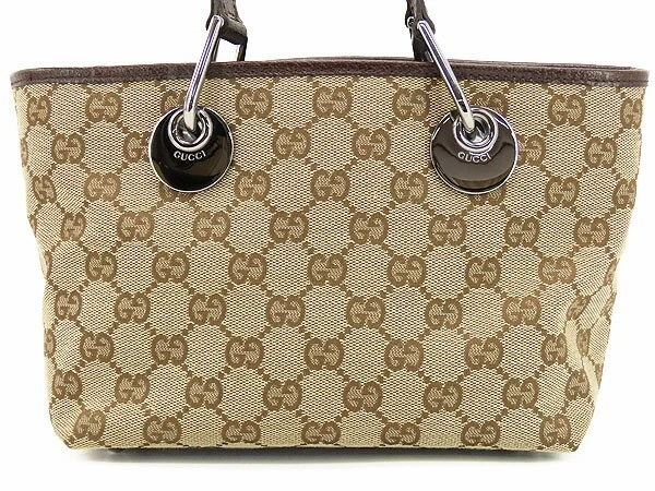 Gucci Gg toile mini sac fourre tout sac à main cuir 120844 r8_0404