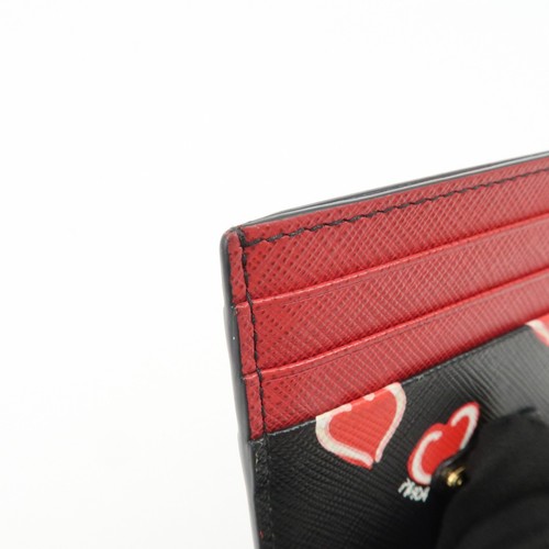 Authentic PRADA Saffiano Leather Heart Card Case Black Red White 1MC025 Used F/S - Picture 12 of 18
