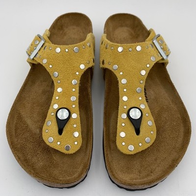 Birkenstock New w/ Box Gizeh Rivets Border Ochre Suede Leather Narrow