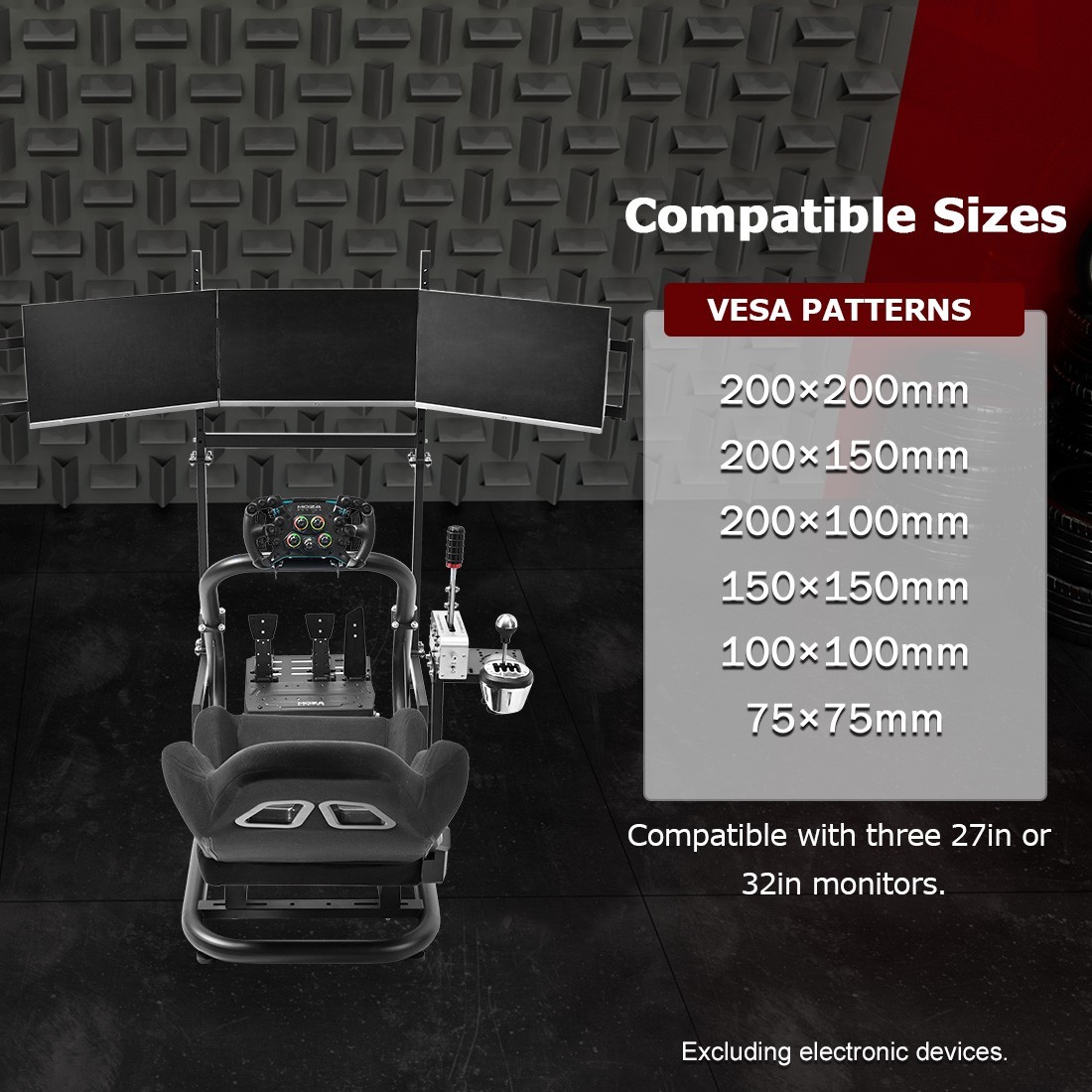 Zootopo Racing Sim Cockpit With Black Seat & Triple TV Stand Fits Thrustmaster