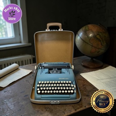 1956 Smith Corona Silent-Super 5T Blue Portable Typewriter w/ Case See Video