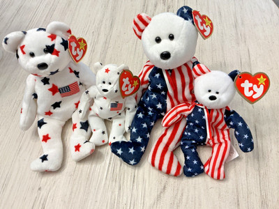 Ty Beanie Babies & Teenies ~GLORY & ~SPANGLE the 4th July bears vintage lot of 4