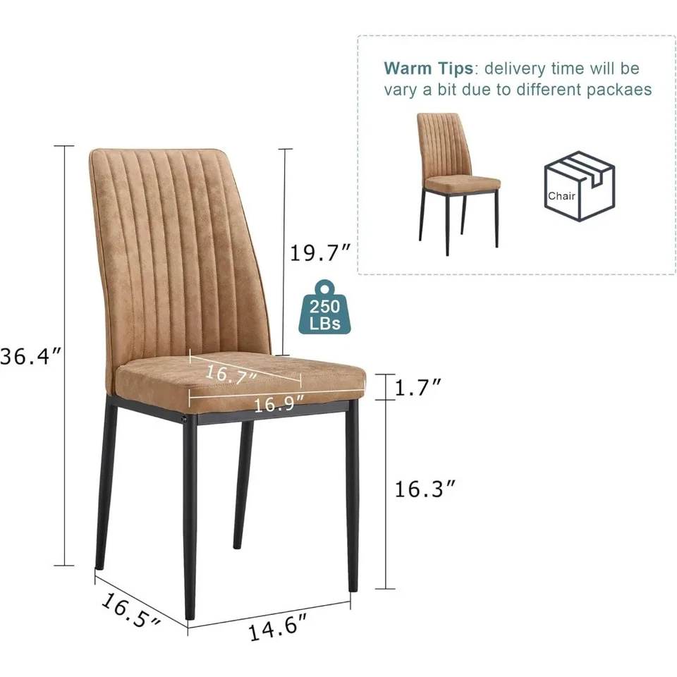 现代餐厅椅子棕色金属椅子4件套带皮革织物 — 第 2/4 张图片