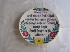 Wandteller Spruch "Onkel - Wein" handgemalt Zeller Keramik  Ø 19,5 cm  Schmieder