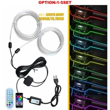 RGB LED Car Interior Fiber Optic Neon EL Wire Strip Atmosphere Light Kit APP 4M