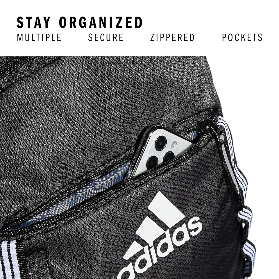 Adidas Black White Stripe Backpack With Laptop Sleeve And Loadspring Straps - Image 3 of 4