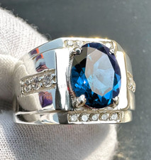 Natural Blue Topaz Gemstone Ring With 925 Sterling Silver Men's Engagement Ring