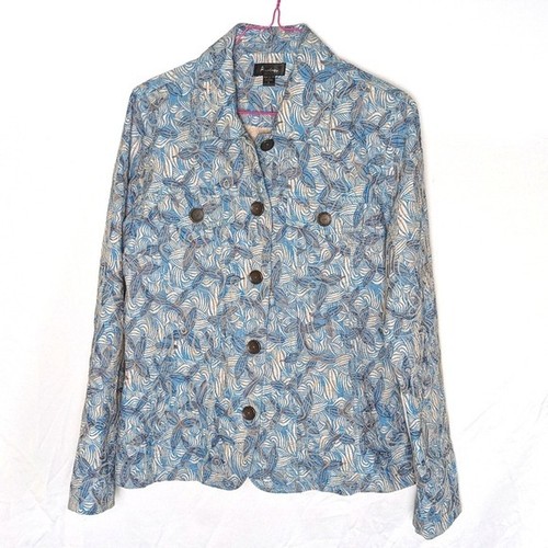 Analogii bestickte Knopf Jacke Damen klein blau beige Boho Artisan Global