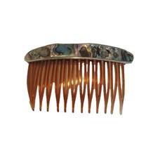 Brown Tortoise Theme Hair Comb with Shell Accents, Plastic Shell, Oval