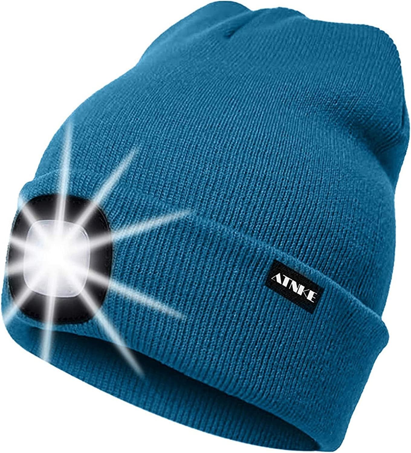 ATNKE LED Lighted Beanie Cap,USB Rechargeable Running One Size, Peacock Blue