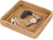 Hipiwe Key Basket Tray for Entryway Table Rattan Serving Tray Handwoven Wicker B