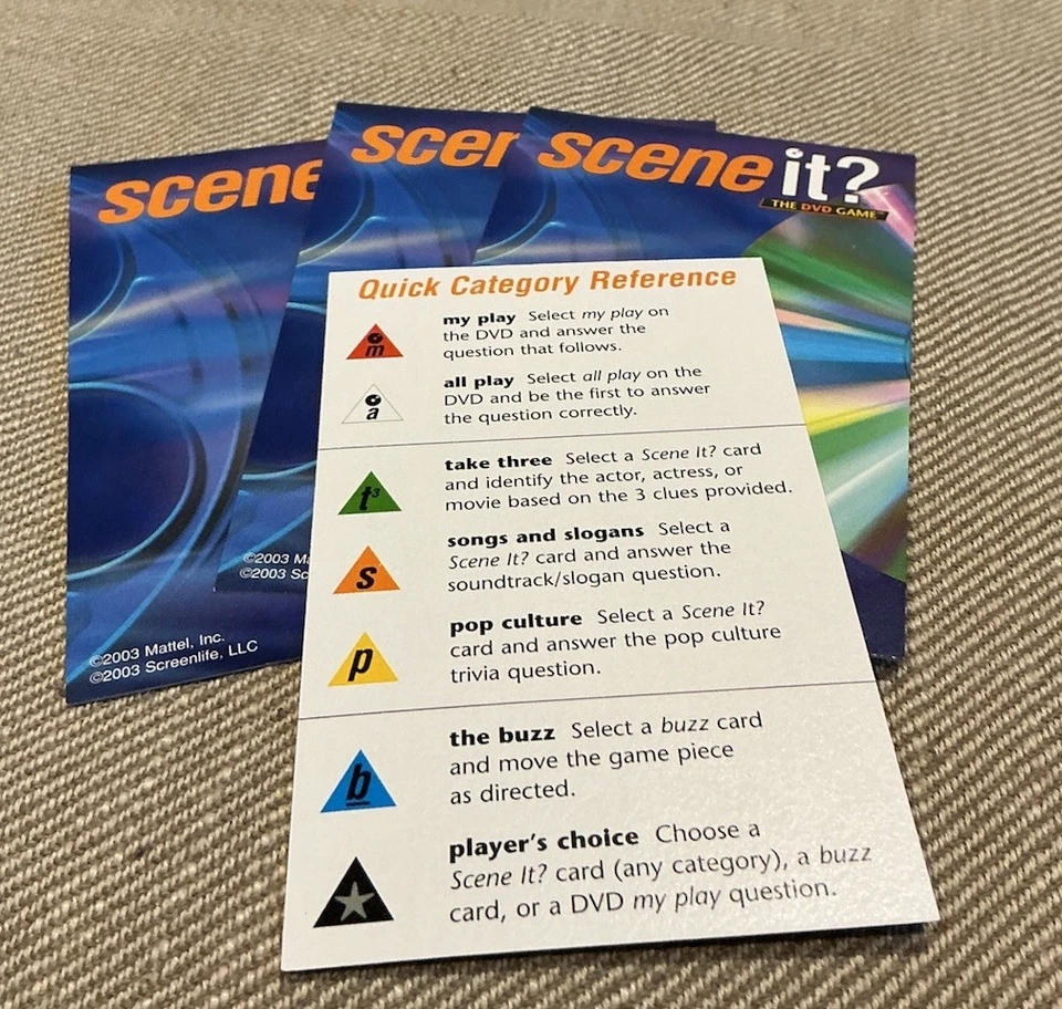 2003 Original Scene It ~ 4 Category Reference Cards Replacement Pieces Parts NEW - Image 2 of 2