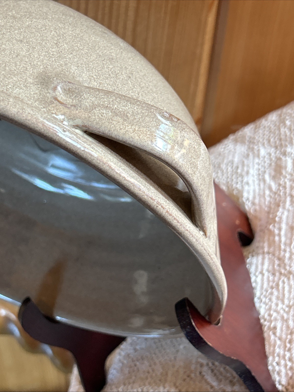 JUGTOWN WARE Handled Serving Bowl-w/Brown Floral Design 1979 Salt Glazed Pottery