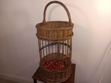 Vintage French Wicker Wine Bread Basket with Handle Storage Basket Drinks Caddy