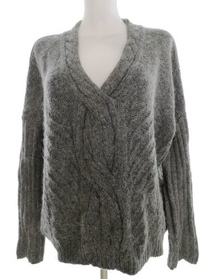 365 SUNSHINE Damen Pullover Gr. S Grau Acryl Zopfmusterstrick Langer Ärmel