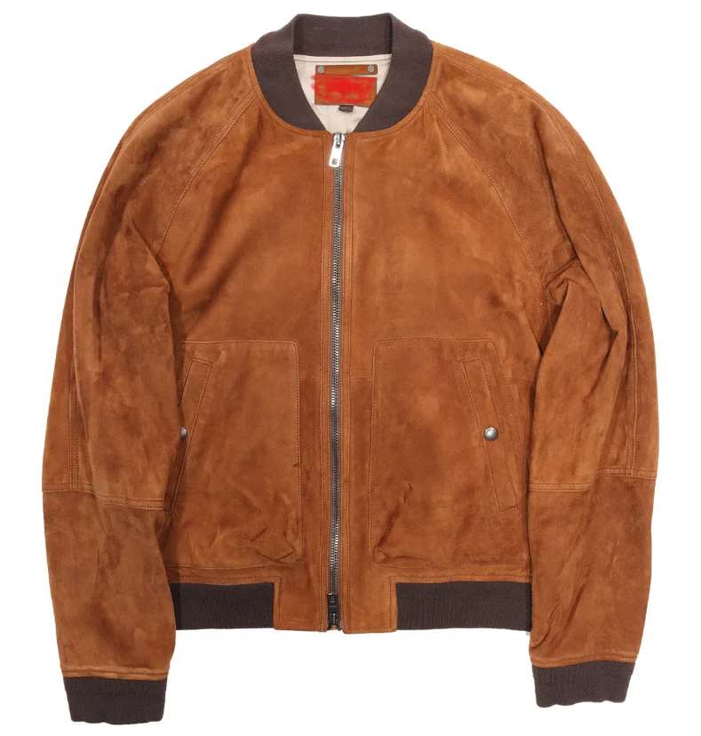 Men Brown Pure Suede Leather Jacket Slim Fit Trucker Jacket Custom Size S M L XL