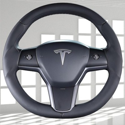 Nappa Leather Steering Wheel Cover for Tesla Model 3 & Model Y 2017-2024, Flat B