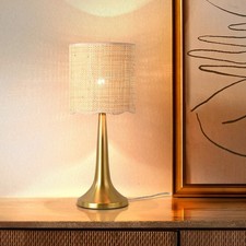 Gold Rattan Table Lamp for Bedroom, Brass Cute Wicker Lamps for Bedside