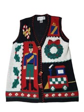 VTG 90s Christmas Sweater Vest Knit Cottagecore Sz Large Spice Of Life READ