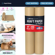Pack of 2 Brown Kraft Packing Paper Rolls 18" x 100' - Moving, Gift Wrap, Crafts