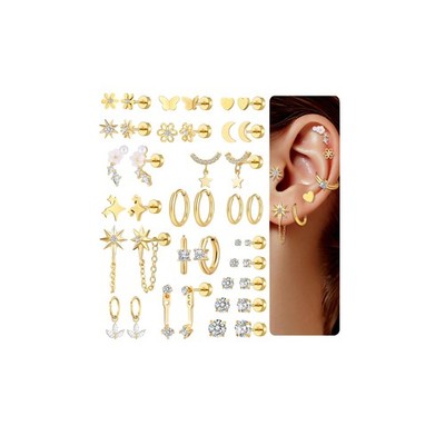 20 Pairs Gold Flat Back Earrings Hypoallergenic Cartilage Earring tyni, #2 