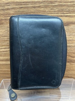 Franklin Covey Compact Size Binder Planner 6 Ring Zip Black Leather Spacemaker