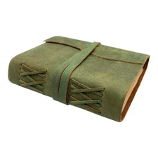 Handmade Green Leather Wrap Journal Notebook 7x5 Vintage 220 Blank Unlined Pages