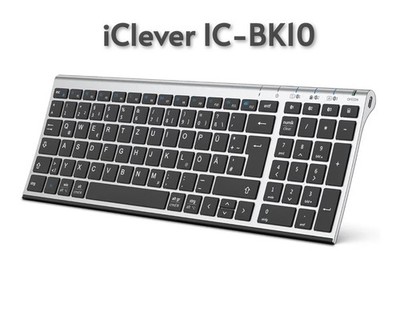 iClever BK10 Bluetooth Tastatur, Deutsches Layout (QWERTZ), 3-Kanäle, Ergonomisc