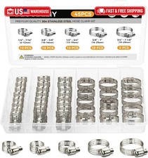 45 Pcs Stainless Steel Hose Clamp Assortment Kit Worm Gear Adjustable Hose Clamp