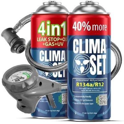 CLIMA SET 4in1 R134a + R134a Kältemittelersatzgas Set mit Füllschlauch