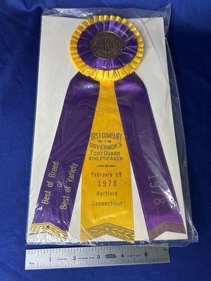 AKC Dog Show Ribbon BEST OF BREED 1978 Rosette Governor's Foot Guard Hartford CT
