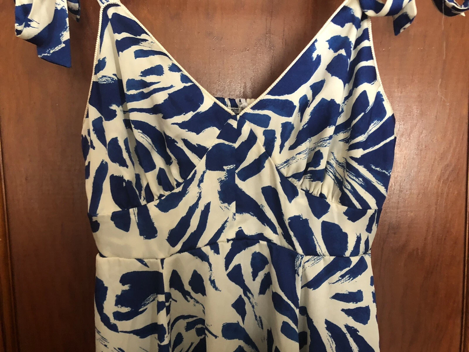 OFF WHITE Alexis XS orlo fazzoletto botanico scollo a V blu bianco sporco