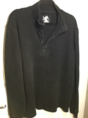 Express Mens XL Black 3-Button Up Mock Neck Long Sleeve Pullover Sweater 