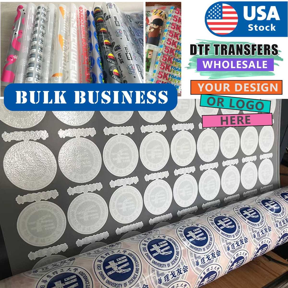 DTF Business LOGO Wholesale Full Color Custom DTF Transfer Heat Press Ready  Film