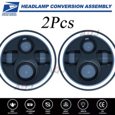 7 Inch Led Glass Headlight Round Original Classic Look Conversion Chrome Pair.