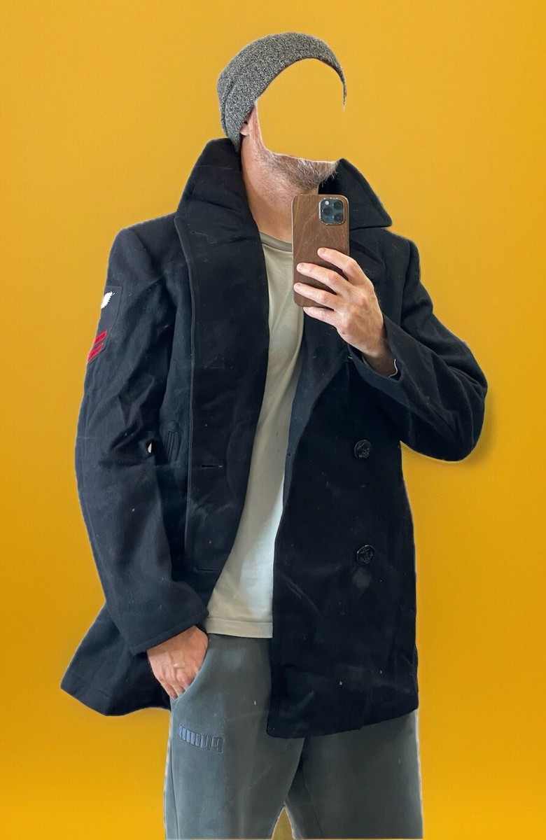 Sterlingwear Vintage Men's Black 100% Wool US Navy Peacoat 40L USA