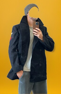 Sterlingwear Vintage Men's Black 100% Wool US Navy Peacoat 40L USA