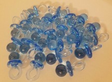 Lot of 25 Clear Blue Acrylic Plastic Pacifiers Miniature Baby Shower Decorations