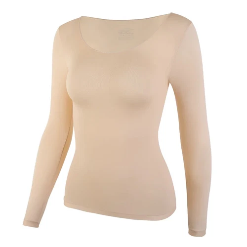 Ultradünnes Damen-T-Shirt Thermo Haut Basisschicht Oberteil Winter Langarm tailliert - Bild 13 von 15
