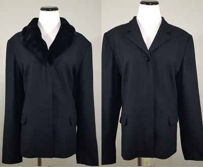 Pendleton Black Wool Blazer Jacket 18 Tall Womens Removable Faux Fur Collar Coat
