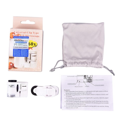 60x Universal Mobile Phone Mini Clip LED UV Lights Microscope Magnifier Loupe FI - Zdjęcie 5 z 12