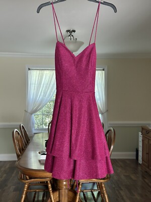 Sparkly Fuscia/Pink Fit and Flare Dress Partially Open Lace Up Back NEW TAGS | eBay Sparkly Fuscia/Pink Fit and Flare Dress Partially Open Lace Up Back NEW TAGS | eBay
