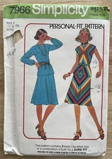 VTG 1970’S SIMPLICITY PATTERN 7966 SURE FIT BIAS 2 PIECE DRESS YOKE & BELT 10-12