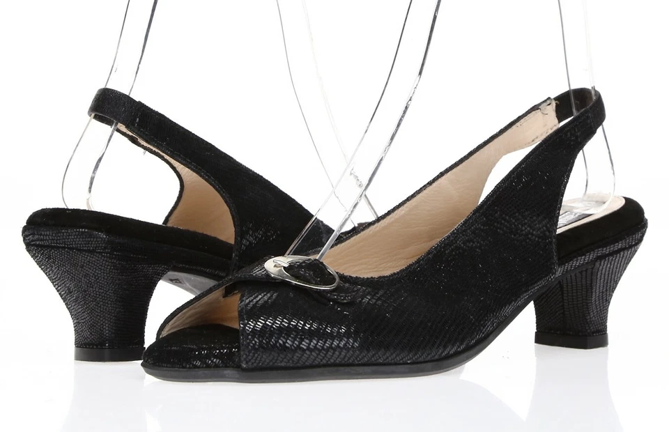 Sandalias de mujer BEAUTIFEEL negras brillantes con estampado a escala de cuero talla 37 M Foto 2 de 4