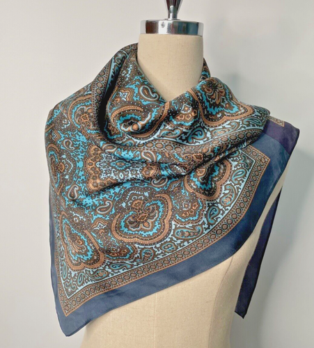 Talbots- Tapestry Print Silk Square Scarf in Shades of Blue & Gold