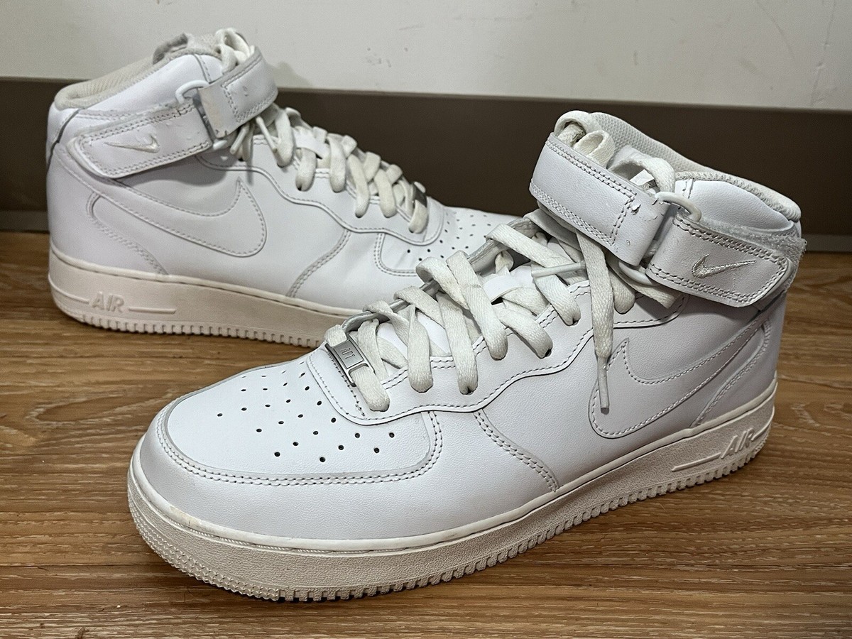 NIKE AIRFORCE 1 MENS WHITE LEATHER HI TOP SNEAKERS SHOES  display picture 3